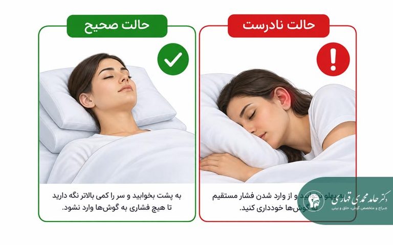 خوابیدن صحیح و اشتباه بعد از عمل گوش